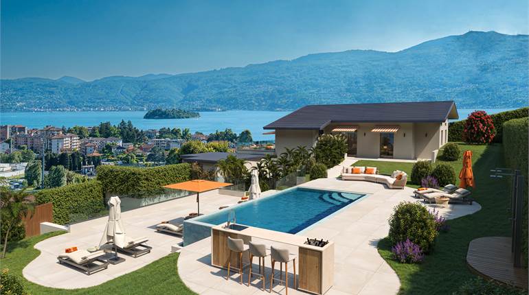 MODERNA VILLA A SUNA CON PISCINA E VISTA SUL GOLFO BORROMEO